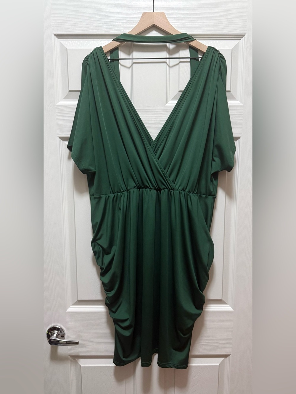 Emerald Green Plus Size Ruched Surplice Stretch Dress 3X